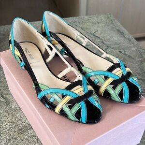 New vintage Miu Miu Black and Multicolor Strappy Heels